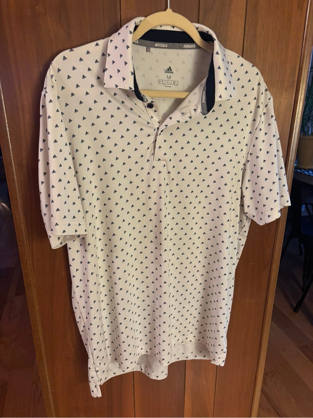 adidas White Polo Shirt with Navy Triangle Print